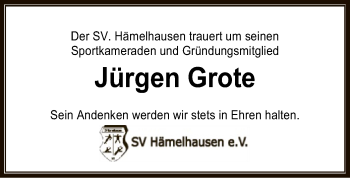 Traueranzeige von Jürgen Grote von SYK