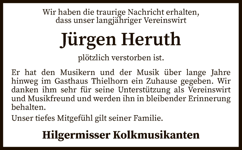  Traueranzeige für Jürgen Heruth vom 19.03.2021 aus SYK