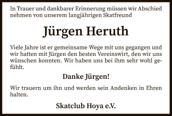 Traueranzeige von Jürgen Heruth von SYK