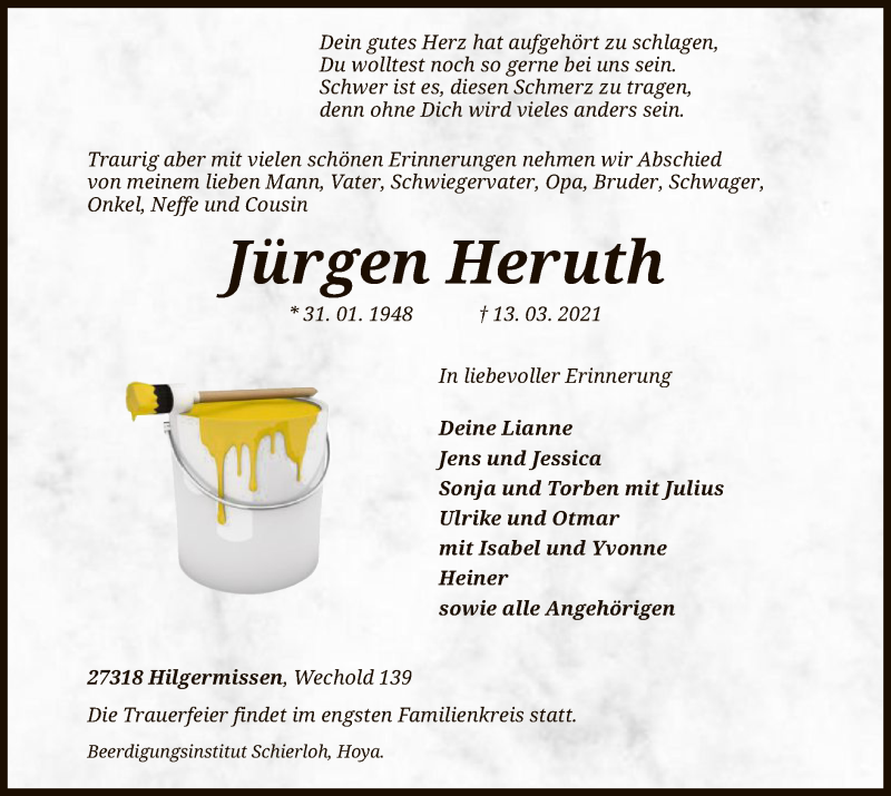  Traueranzeige für Jürgen Heruth vom 18.03.2021 aus SYK