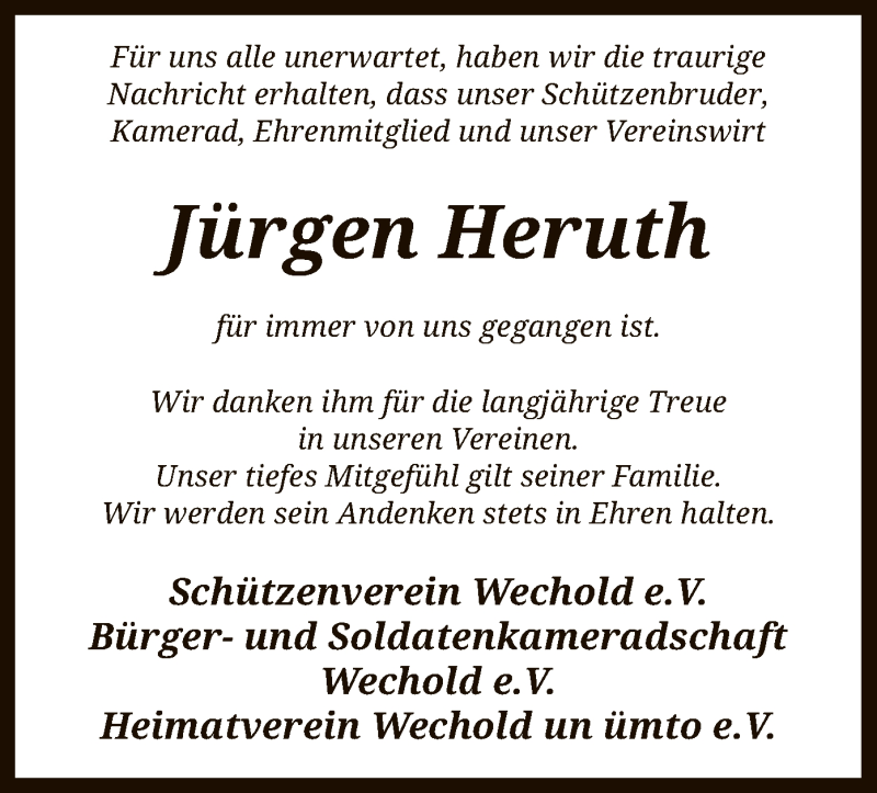  Traueranzeige für Jürgen Heruth vom 18.03.2021 aus SYK