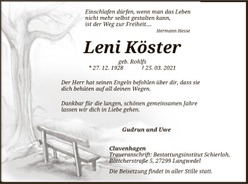 Traueranzeige von Leni Köster von SYK