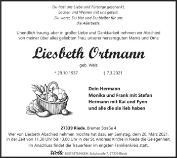 Traueranzeige von Liesbeth Ortmann von SYK