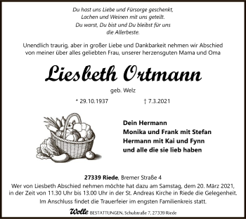 Traueranzeige von Liesbeth Ortmann von SYK