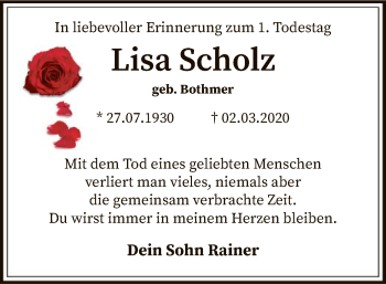 Traueranzeige von Lisa Scholz von SYK