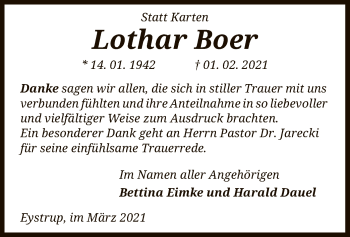 Traueranzeige von Lothar Boer von SYK