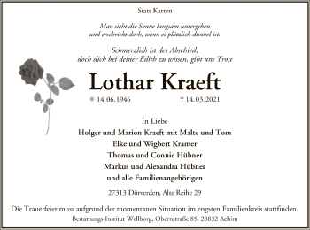 Traueranzeige von Lothar Kraeft von SYK