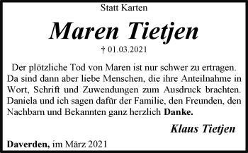 Traueranzeige von Maren Tietjen von SYK