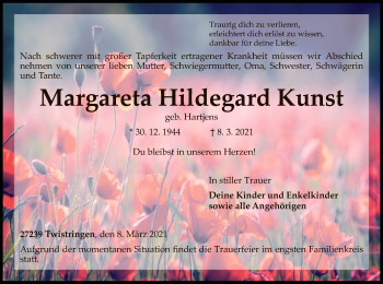 Traueranzeige von Margareta Hildegard Kunst von SYK