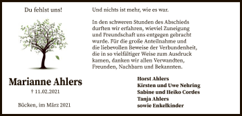 Traueranzeige von Marianne Ahlers von SYK