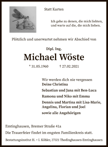 Traueranzeige von Michael Wöste von SYK
