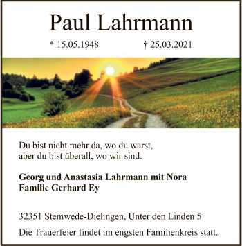 Traueranzeige von Paul Lahrmann von SYK