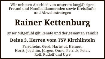 Traueranzeige von Rainer Kettenburg von SYK