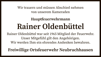 Traueranzeige von Rainer Oldenbüttel von SYK