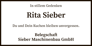 Traueranzeige von Rita Sieber von SYK