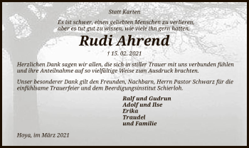 Traueranzeige von Rudi Ahrend von SYK