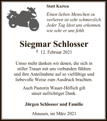 Traueranzeige von Siegmar Schlosser von SYK