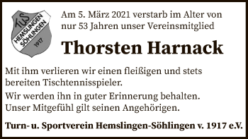 Traueranzeige von Thorsten Harnack von SYK