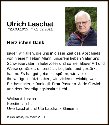 Traueranzeige von Ulrich Laschat von SYK