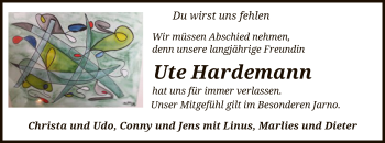 Traueranzeige von Ute Hardemann von SYK