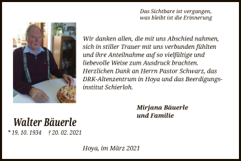 Traueranzeige von Walter Bäuerle von SYK