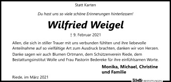 Traueranzeige von Wilfried Weigel von SYK