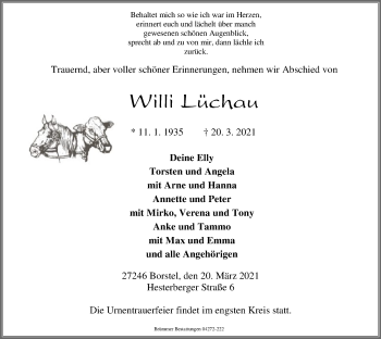 Traueranzeige von Willi Lüchau von SYK