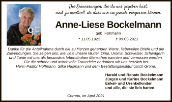 Traueranzeige von Anne-Liese Bockelmann von SYK