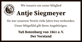 Traueranzeige von Antje Siegmeyer von SYK