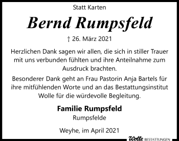 Traueranzeige von Bernd Rumpsfeld von SYK