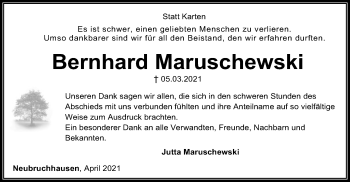 Traueranzeige von Bernhard Maruschewski von SYK