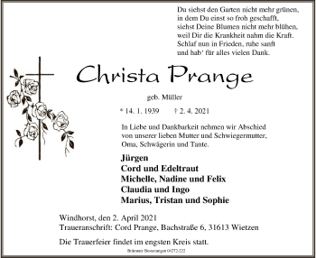 Traueranzeige von Christa Prange von SYK