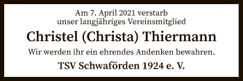 Traueranzeige von Christel Thiermann von SYK