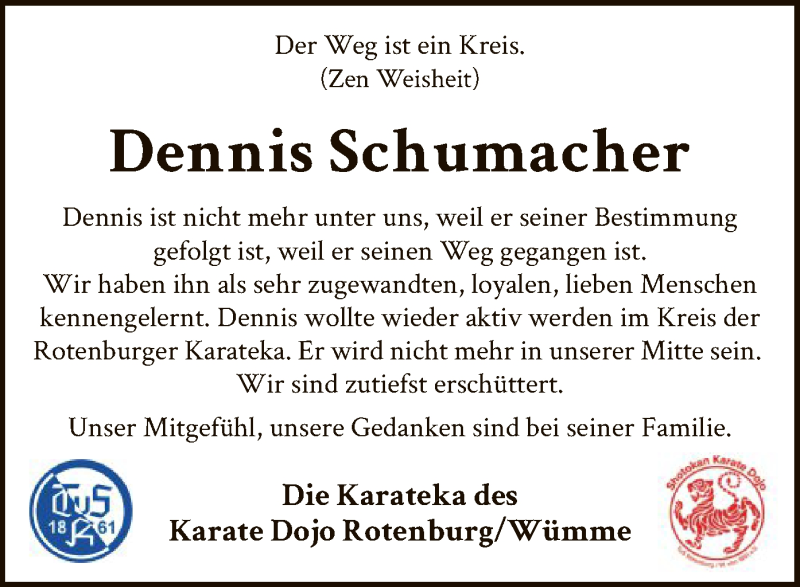  Traueranzeige für Dennis Schumacher vom 03.04.2021 aus SYK
