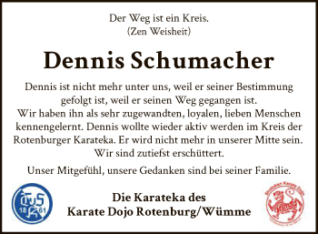 Traueranzeige von Dennis Schumacher von SYK