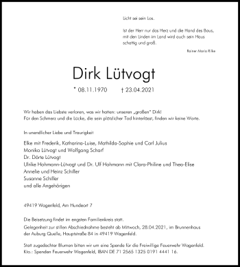 Traueranzeige von Dirk Lütvogt von SYK