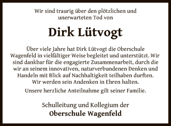 Traueranzeige von Dirk Lütvogt von SYK