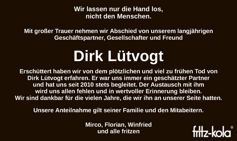  Traueranzeige für Dirk Lütvogt vom 28.04.2021 aus SYK