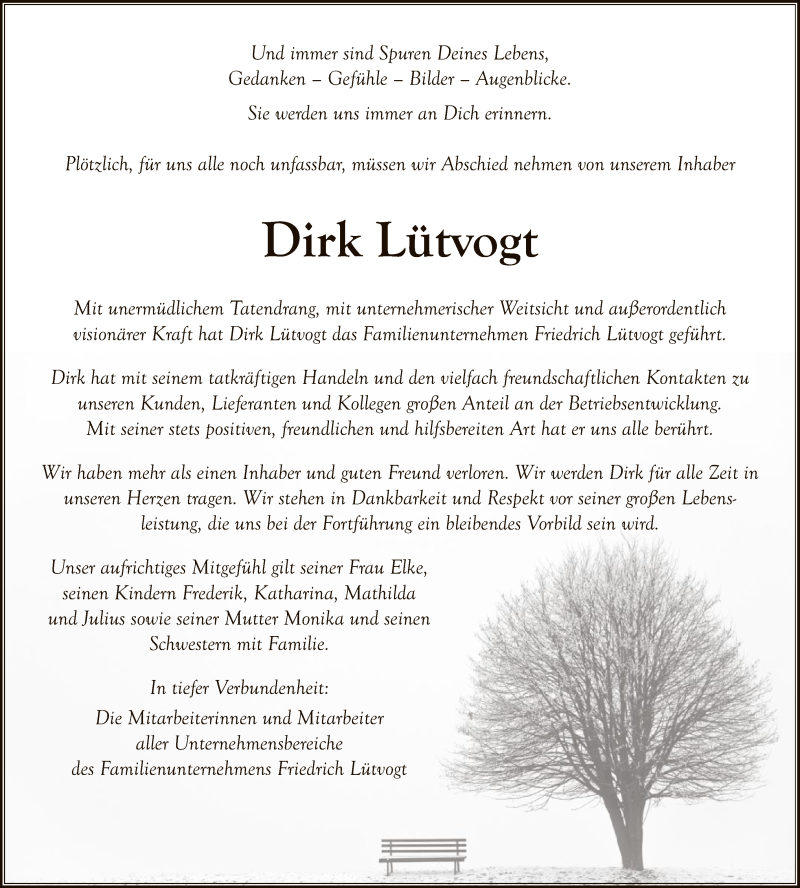  Traueranzeige für Dirk Lütvogt vom 28.04.2021 aus SYK
