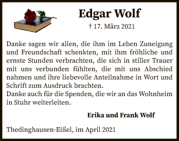 Traueranzeige von Edgar Wolf von SYK