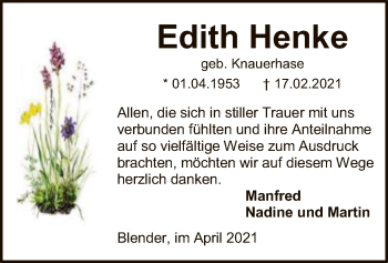 Traueranzeige von Edith Henke von SYK