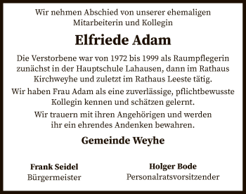 Traueranzeige von Elfriede Adam von SYK