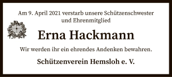 Traueranzeige von Erna Hackmann von SYK