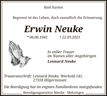 Traueranzeige von Erwin Neuke von SYK