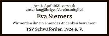 Traueranzeige von Eva Siemers von SYK