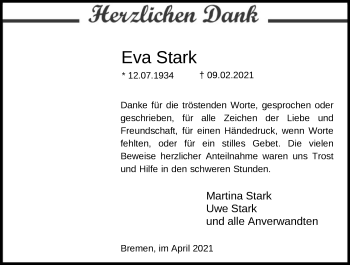 Traueranzeige von Eva Stark von SYK