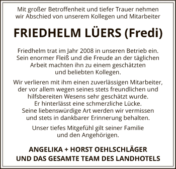 Traueranzeige von Friedhelm Lüers von SYK