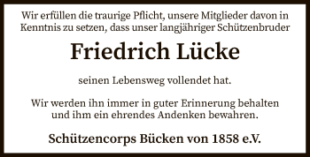 Traueranzeige von Friedrich Lücke von SYK