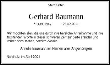 Traueranzeige von Gerhard Baumann von SYK