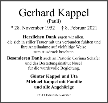 Traueranzeige von Gerhard Kappel von SYK